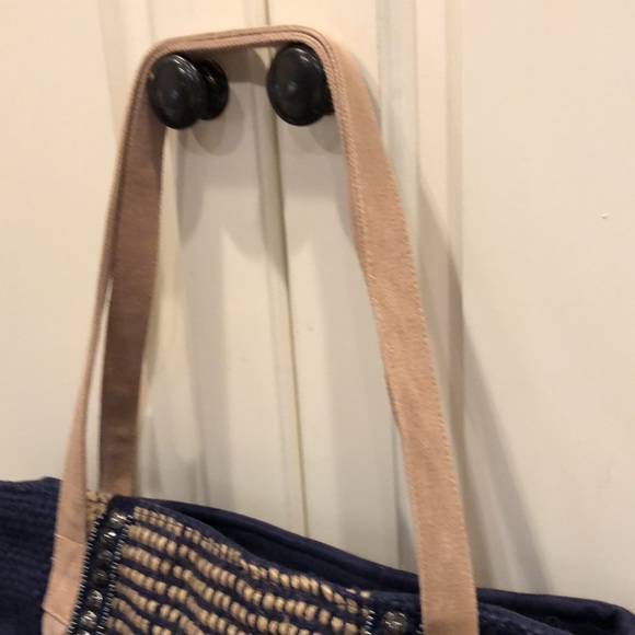 NWOT! World Market’s Navy Canvas & natural Jute hand/ tote style bag - Picture 5 of 7